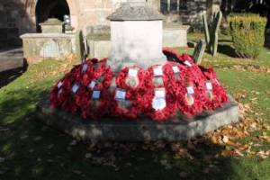 Wreaths as layed in rememberance on the memorial Newent Church Yard.